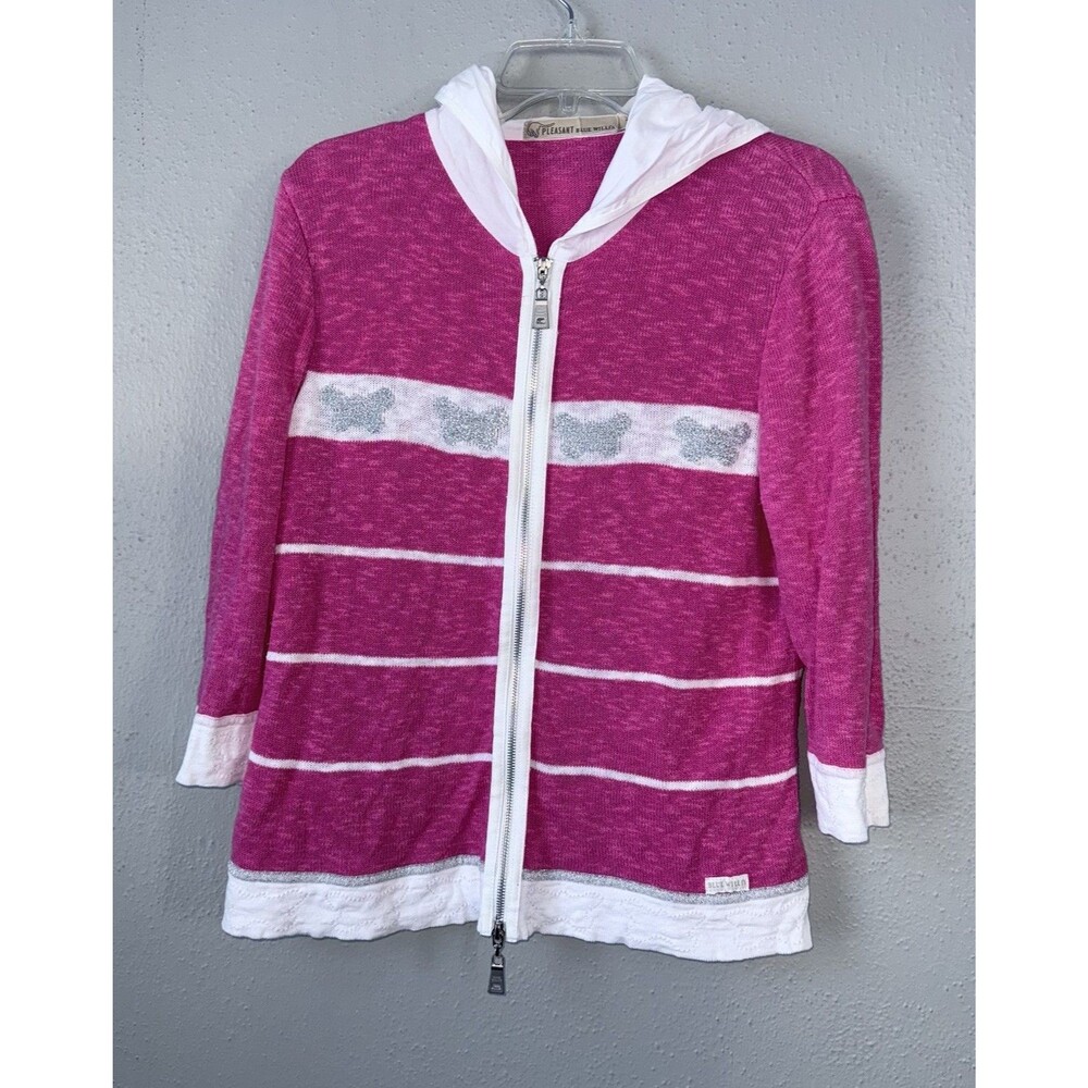 Pleasant by Blue Willi’s Full Zip Sweater Hoodie Cotton Linen Top Size M Pink - Picture 2 of 13
